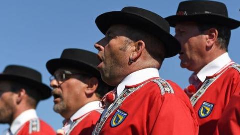 A men's yodel group pictured in Payerne, western Switzerland.