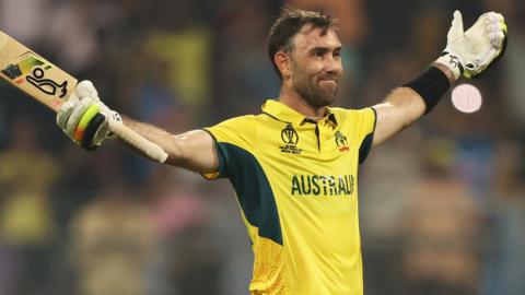 Glenn Maxwell celebrates his double century and guiding Australia to victory over Afghanistan in the World Cup