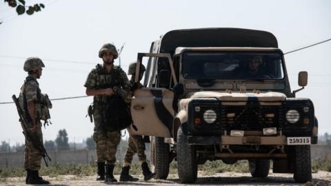 Turkish forces at the border in Akcakale, Turkey