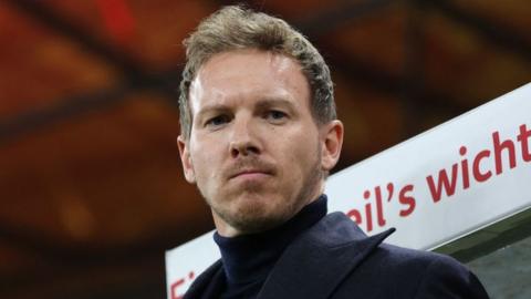 Julian Nagelsmann looks on during the game with Turkey