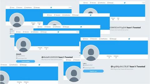 A collage of fake Twitter accounts