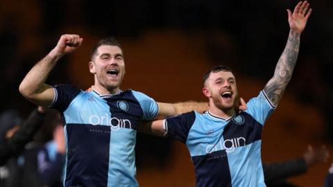 Wycombe's Sam Vokes and Dale Taylor celebrate victory