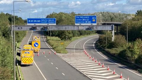 Picture of empty motorway with cones off
