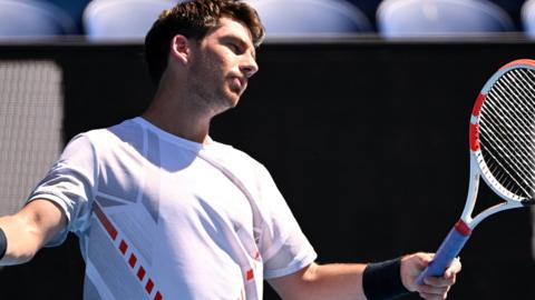 Cameron Norrie reacts during his Australian Open first-round defeat by Sebastian Korda