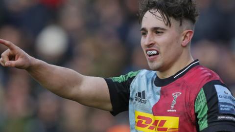 Harlequins winger Cadan Murley celebrates a try