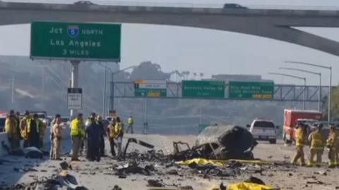 Video grab showing crash scene at Interstate 805 crash