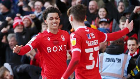 Brennan Johnson (left) puts Nottingham Forest in front against Bristol City