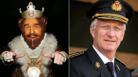 composite image of person in Burger King mask with King Philippe of Belgium