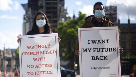 International students protest in Parliament Square, London, 2020