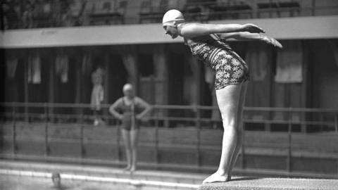 Lady on diving board