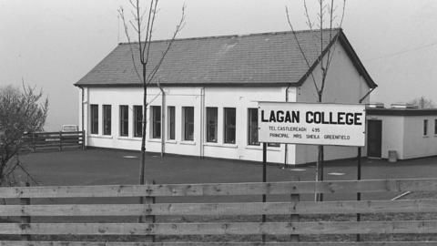 General Views of the school and pupils in classroom and gymnasium, photo taken on 6 April 1982