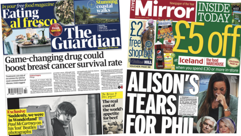 The Guardian and Mirror front pages