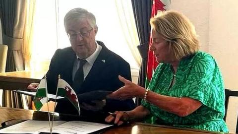 Cornwall Council leader Linda Taylor, pictured with First Minister of Wales Mark Drakeford, described the agreement as a "real step forward" after signing the agreement in July 2023