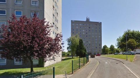 Biart Place, with two tower blocks in the frame