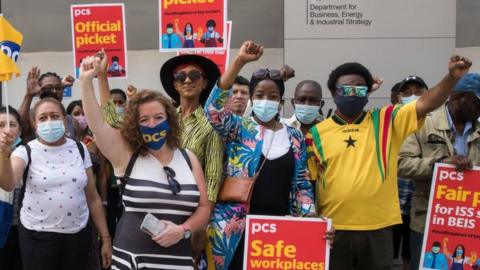 PCS members on a picket line during a strike in July 2021