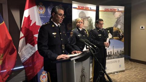 RCMP Ch Supt Michael LeSage, Supt Lambertucci Peter Lambertucci with Kingston Police Chief Antje McNeely