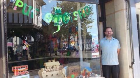 Richard Harding outside Puff's Toy Shop