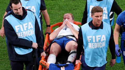 Keira Walsh is taken off the field after suffering a knee injury