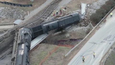 Derailed train in Collegedale, Tennessee