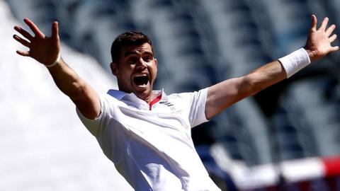 Jimmy Anderson takes a wicket in Melbourne for England in 2014