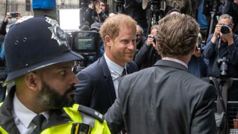 The Duke of Sussex at the Rolls Buildings in central London for the phone hacking trial against Mirror Group Newspapers (MGN) on 6 June 2023