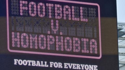 Football v Homophobia message displayed at a football ground