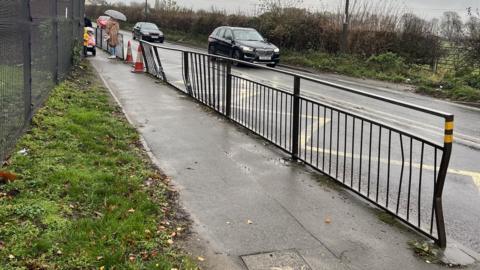 The metal barrier outside Stanton Primary School