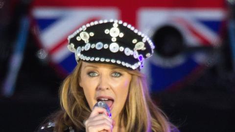 Kylie Minogue singing at the Queen's Diamond Jubilee concert, in 2012