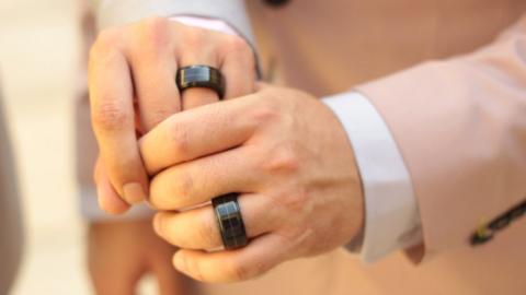 Czech couple Jiri and Ondrej Vedral wearing their wedding rings on their big day