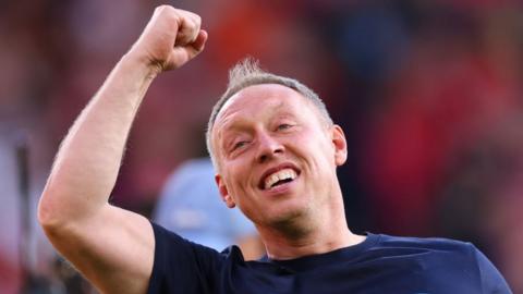 Steve Cooper celebrates after guiding Nottingham Forest to Premier League survival