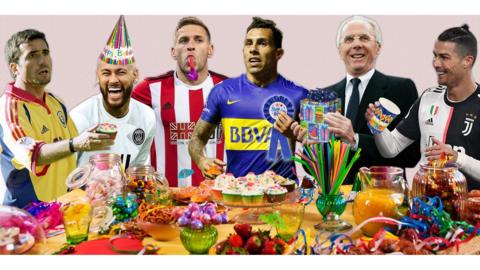Graphic image of Gheorghe Hagi, Neymar, Billy Sharp, Carlos Tevez, Sven-Goran Eriksson and Cristiano Ronaldo