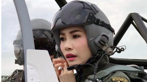 Sineenat Wongvajirapakdi, pictured here piloting a fighter jet, was appointed the king's royal consort in July