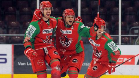 Cardiff Devils celebrate against Dundee Stars