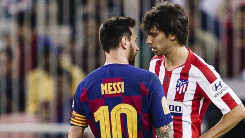 Lionel Messi and Joao Felix square up to each other