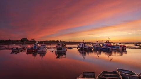 WEDNESDAY - Sunrise over the fishing boats at Keyhaven