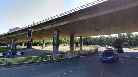 A bridge over a road