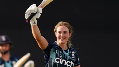 Emma Lamb celebrates her maiden international century against South Africa