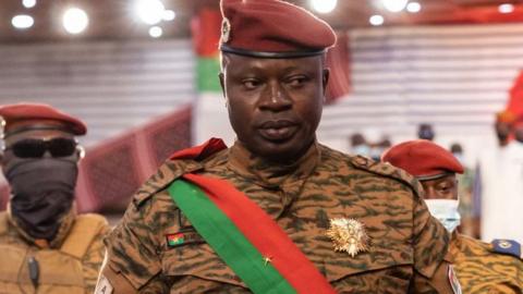 Lieutenant-Colonel Paul-Henri Sandaogo Damiba, President of Burkina Faso, arrives to his inauguration ceremony as President of Transition, in Ouagadougou, on March 2, 2022