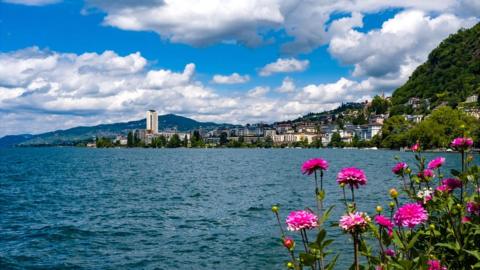 View of the town of Montreux overlooking Lake Geneva, Switzerland. (Photo by Frank Bienewald/LightRocket via Getty Images)