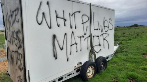 Trailer sprayed with graffiti