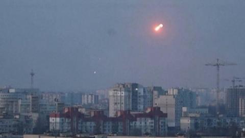 Missile explodes in the sky over Kyiv