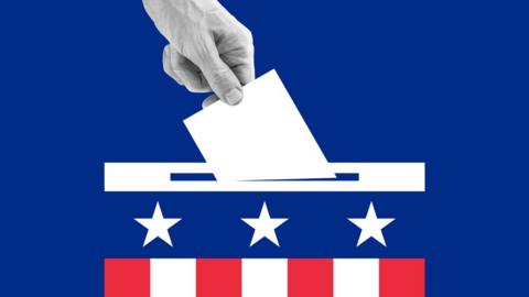 Graphic of a hand putting a voting slip into a ballot box