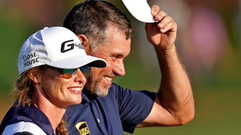 Lee Westwood and his fiancé Helen Storey during the final round of the Players Championship