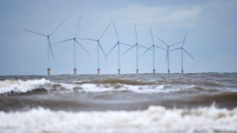 Off-shore wind turbines in the UK.