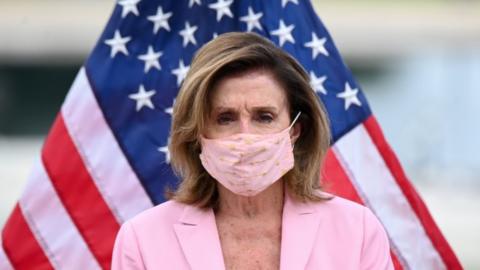 Nancy Pelosi wearing a facemask, 23 July 2020