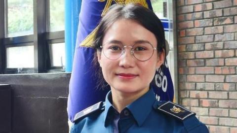 Kim Hana a Nepali police officer in South Korea wearing her uniform.