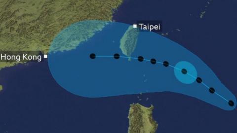 Forecast track of Typhoon Koinu, crossing southern Taiwan