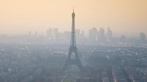 The Eiffel Tower in the smog: Paris