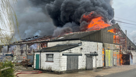 Fire and smoke at a barn