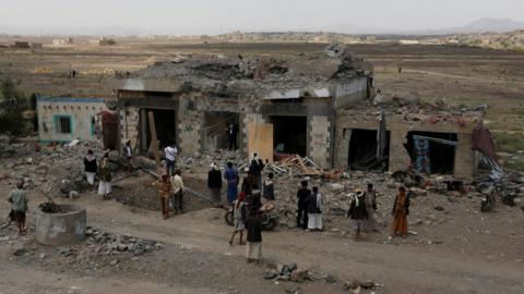 Aftermath of Saudi-led coalition air strike on a hotel in Arhab area, north of Sanaa, Yemen (23 August 2017)